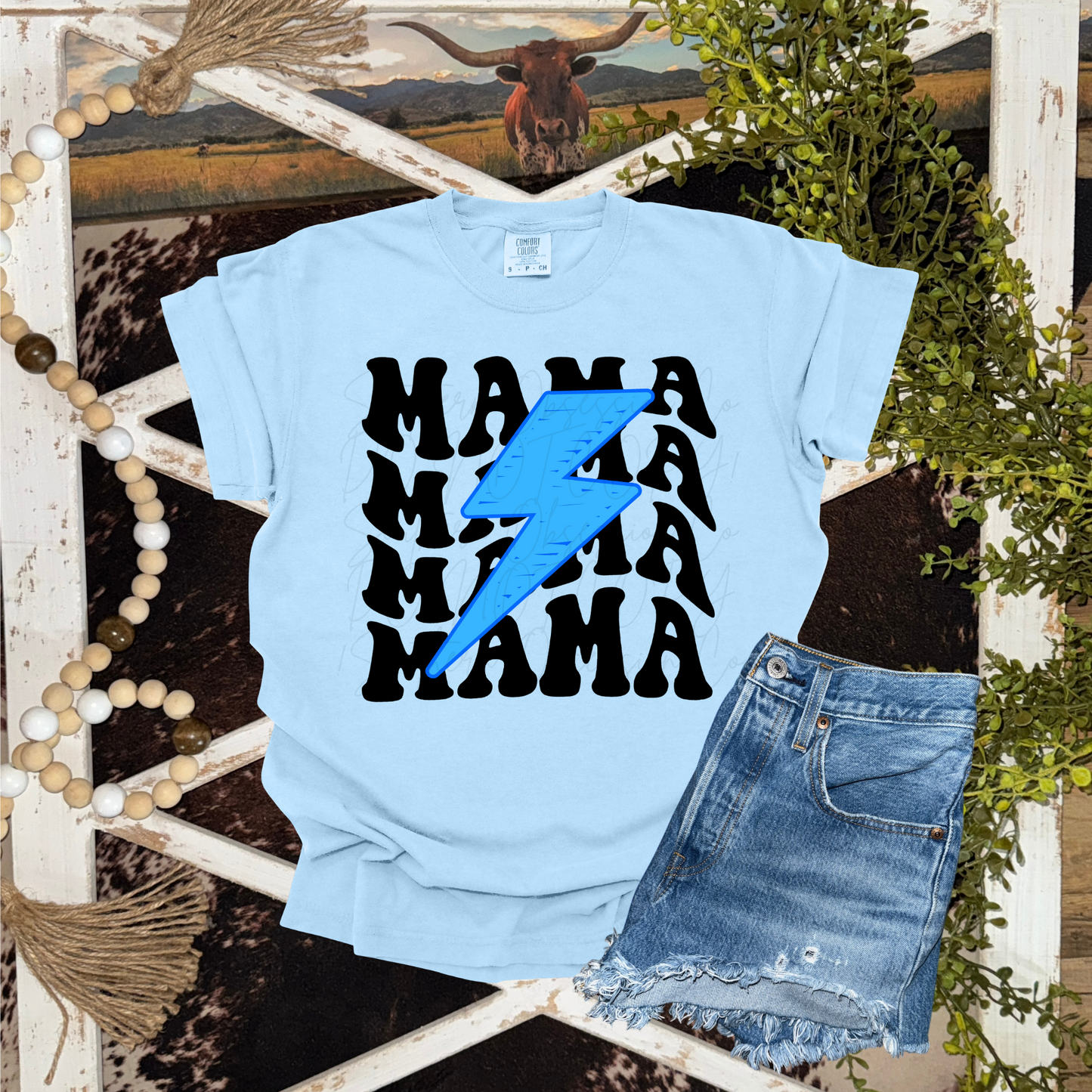 MAMA Blue Lightening Bolt Tee