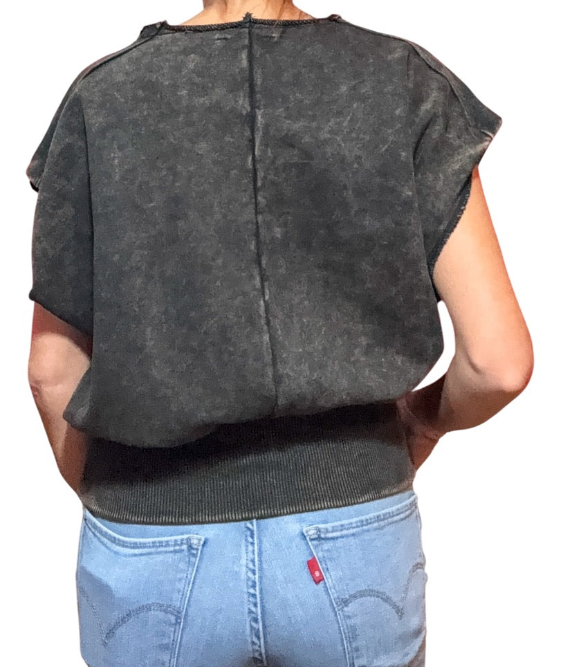 Washed Boat Neck Banded Top