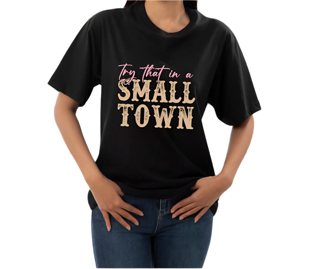 Pink/Cream Small Town Tee - Southern Obsession Co.