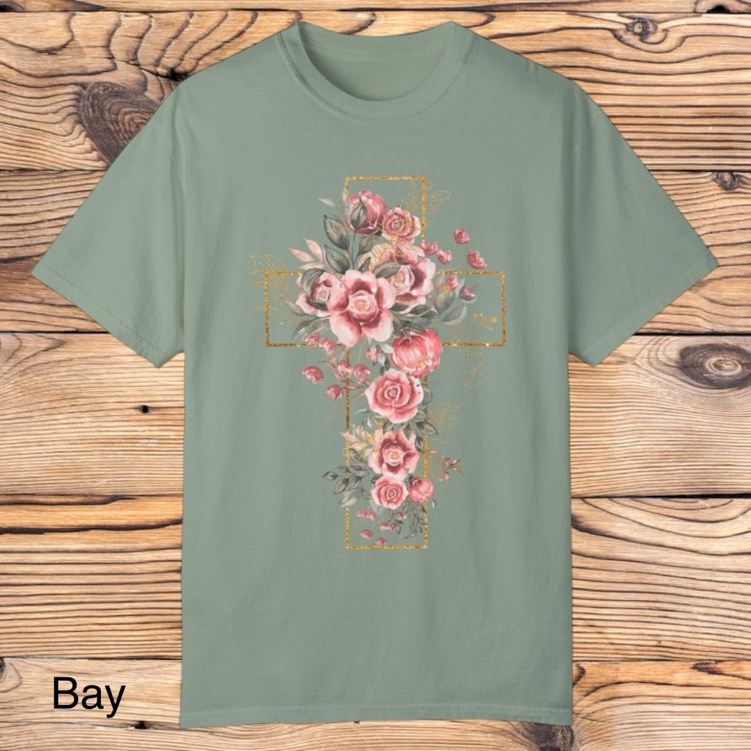 Floral Cross Tee - Southern Obsession Co.