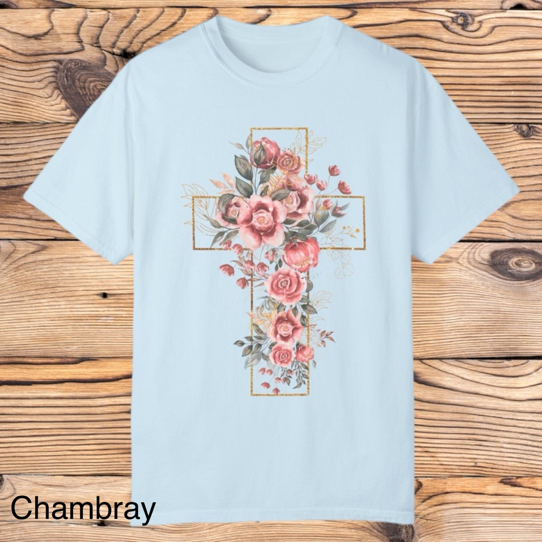 Floral Cross Tee - Southern Obsession Co.