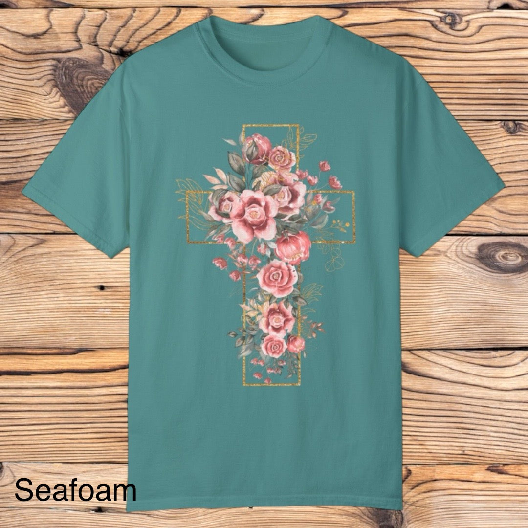 Floral Cross Tee - Southern Obsession Co.
