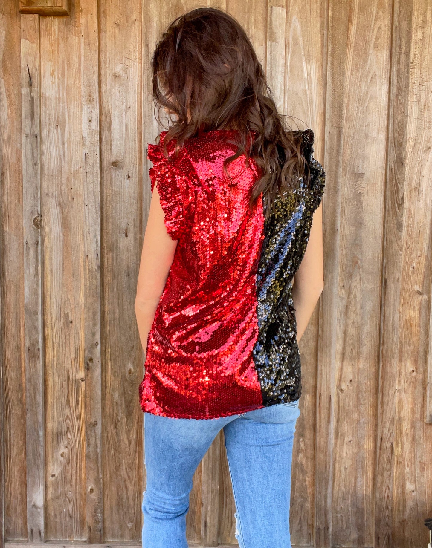 Sequin Color Block Ruffled Top - Southern Obsession Co. 