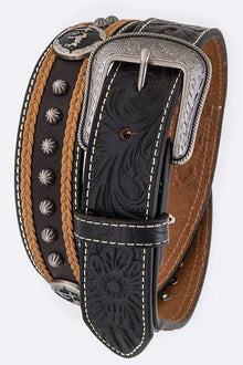  Studded Emb Western Leather Belt - Southern Obsession Co. 
