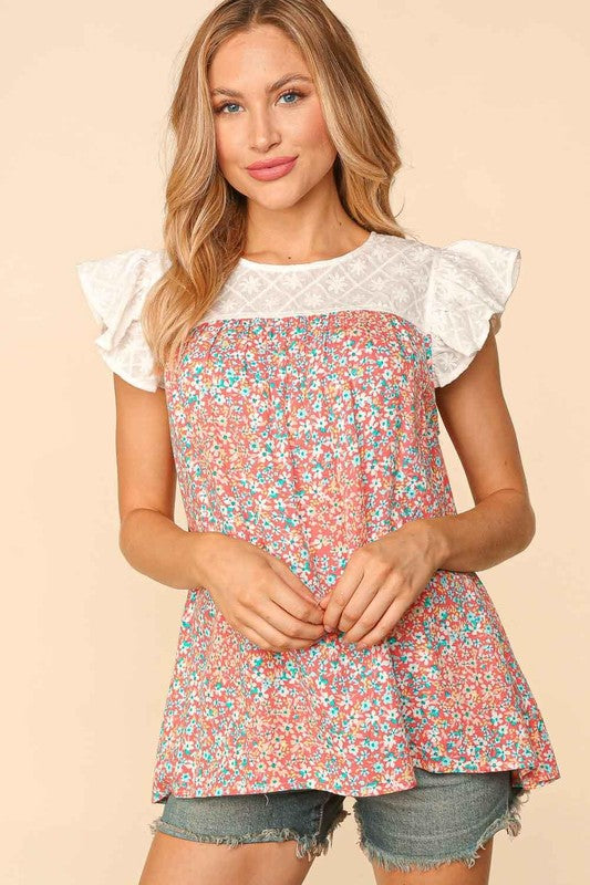 EMBROIDERED EYELET FLORAL TOP - Southern Obsession Co. 