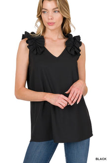  Woven Wool Dobby Ruffle Trim Sleeveless Top - Southern Obsession Co. 