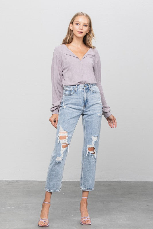 High Rise Ripped Girlfriend Jeans - Southern Obsession Co. 