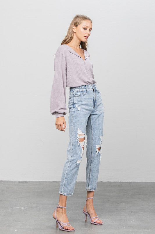 High Rise Ripped Girlfriend Jeans - Southern Obsession Co. 
