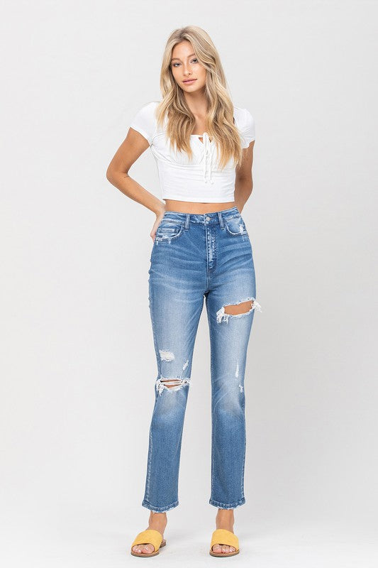 Super High Rise Distressed Straight - Southern Obsession Co. 