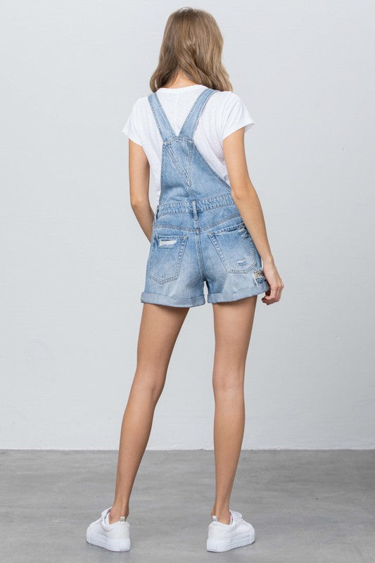 High Rise Roll Up Denim Overall Romper - Southern Obsession Co. 