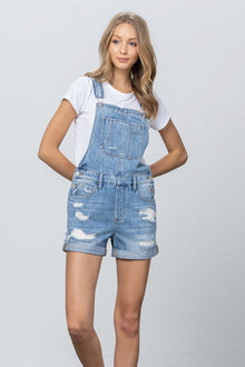  High Rise Roll Up Denim Overall Romper - Southern Obsession Co. 