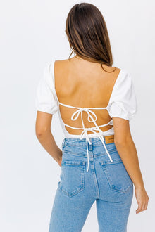  Balloon Elbow Sleeve Open Back Bodysuit - Southern Obsession Co. 