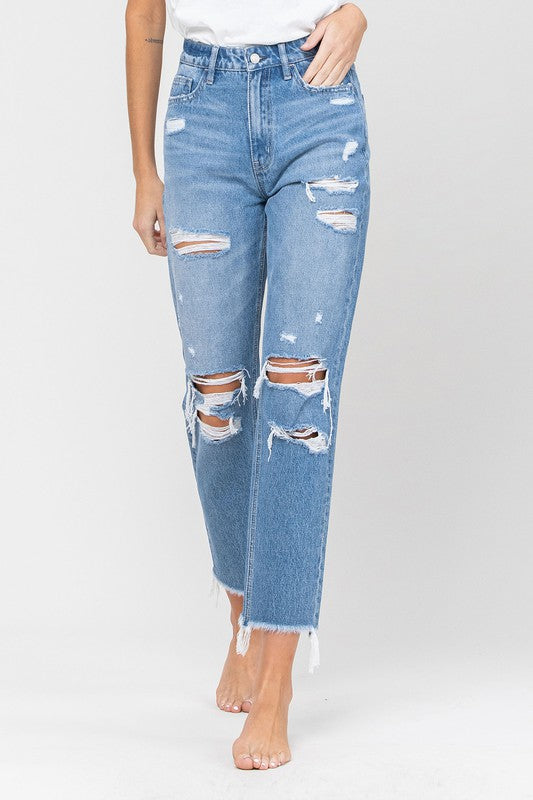 Distressed Raw Hem Mom Jeans - Southern Obsession Co. 