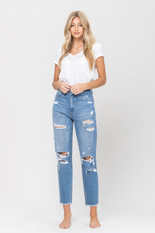  Distressed Raw Hem Mom Jeans - Southern Obsession Co. 
