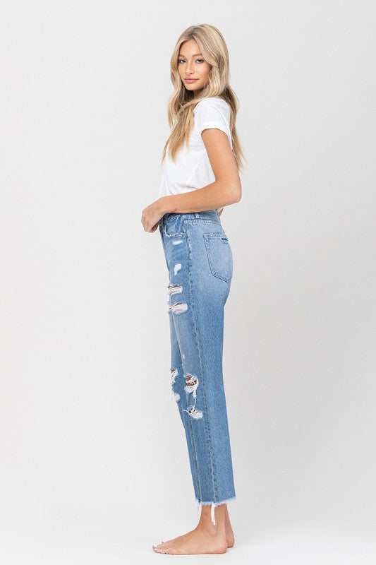 Distressed Raw Hem Mom Jeans - Southern Obsession Co. 
