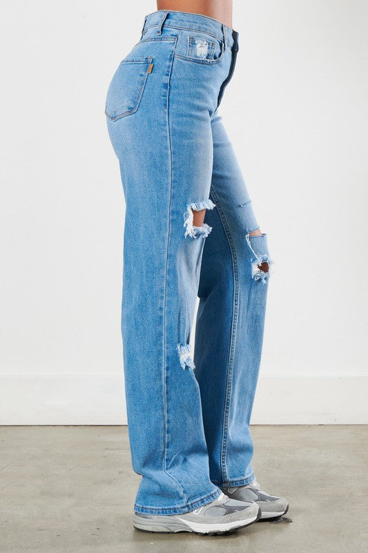 Distressed Wide Leg Jeans - Southern Obsession Co. 