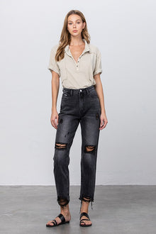  HIGH WAIST MOM FIT BLACK ANKLE JEANS - Southern Obsession Co. 