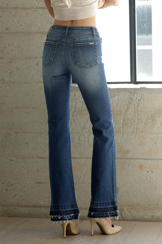 Double Released Frayed Hem Flare Jeans - Southern Obsession Co. 