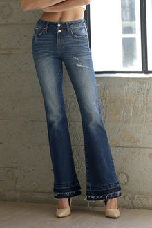  Double Released Frayed Hem Flare Jeans - Southern Obsession Co. 