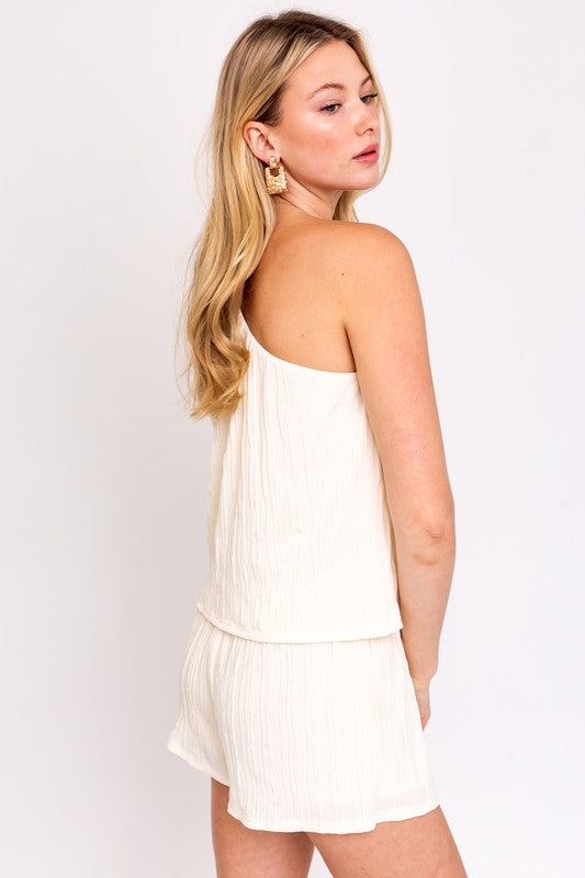 Sleeveless One Shoulder Layered Top Romper - Southern Obsession Co. 
