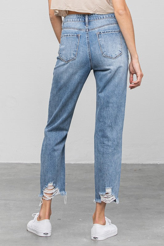 High Waist Ripped Raw Hem Girlfriend Jeans - Southern Obsession Co. 
