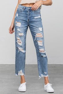  High Waist Ripped Raw Hem Girlfriend Jeans - Southern Obsession Co. 