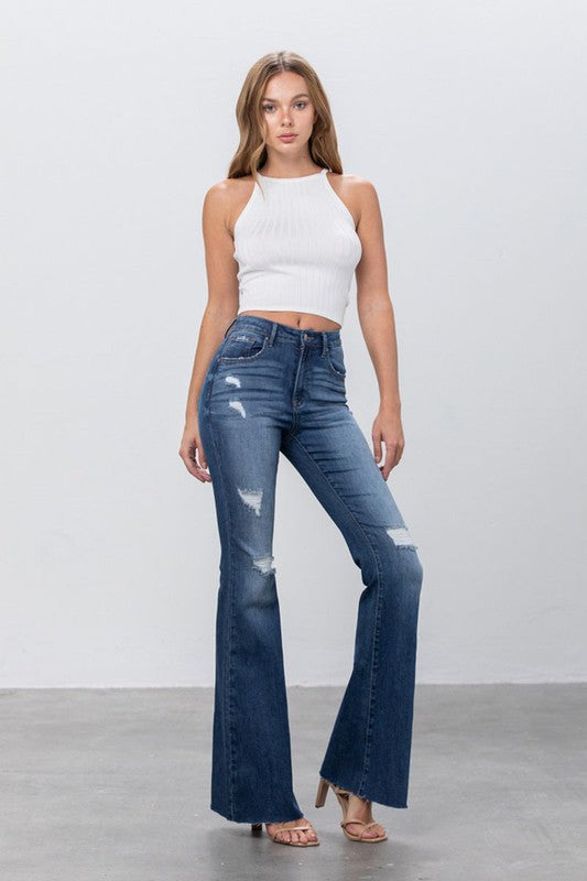MID RISE DARK WASH FLARE JEANS - Southern Obsession Co. 
