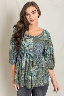  Button Accent Paisley Top - Southern Obsession Co. 