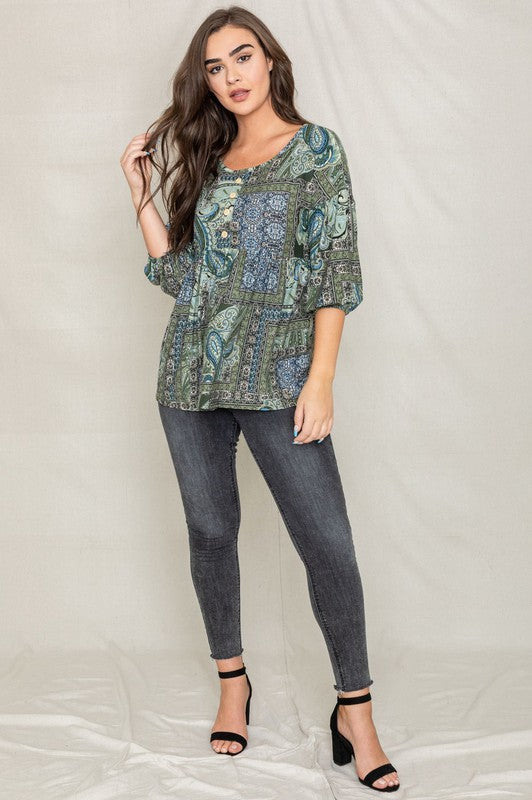 Button Accent Paisley Top - Southern Obsession Co. 