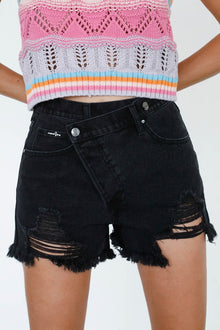  High Waist Crossover Denim Mom Shorts - Southern Obsession Co. 