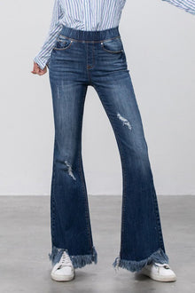  Elastic Banded Long Frayed Flare Jeans - Southern Obsession Co. 
