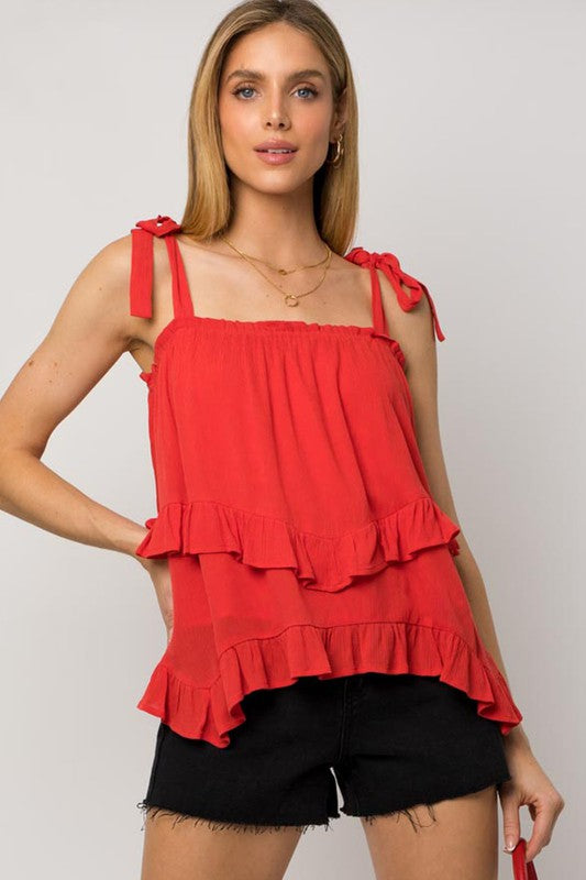 Sleeveless Asymmetrical Hem Line Tiered Top - Southern Obsession Co. 