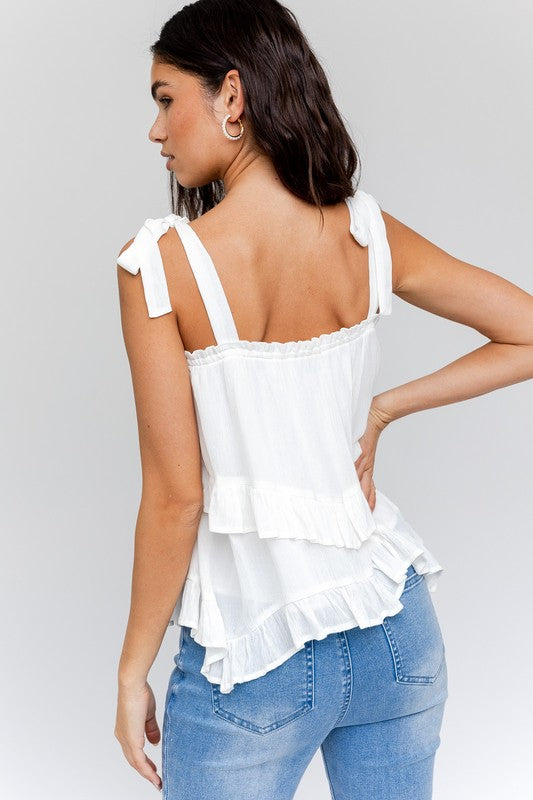 Sleeveless Asymmetrical Hem Line Tiered Top - Southern Obsession Co. 