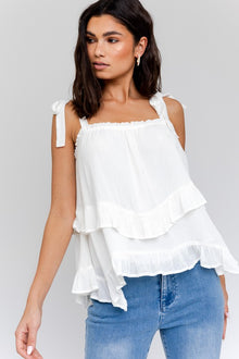  Sleeveless Asymmetrical Hem Line Tiered Top - Southern Obsession Co. 