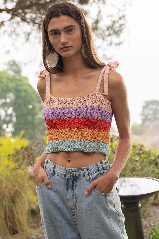 Tie-shoulder Sweater Crop Tank - Southern Obsession Co. 