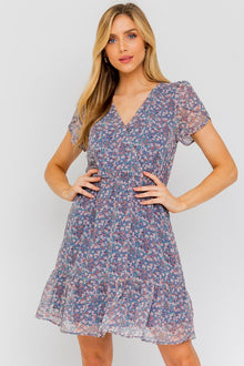  Puff Sleeve Faux Wrap Mini Dress With Ruffle - Southern Obsession Co. 