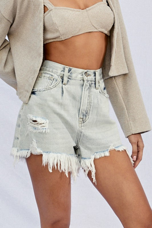 High Rise Frayed Denim Shorts - Southern Obsession Co. 