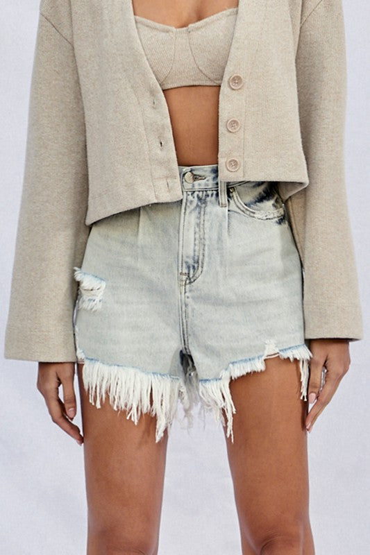 High Rise Frayed Denim Shorts - Southern Obsession Co. 