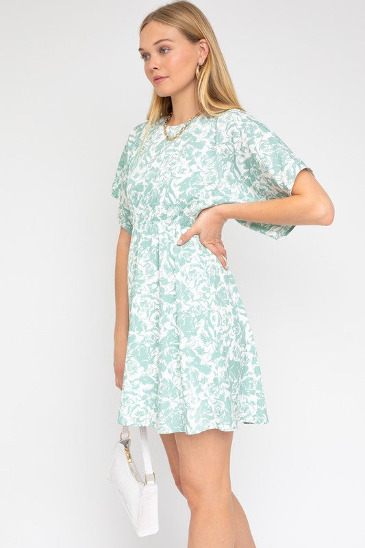 Kimono Sleeve Floral Print Dress - Southern Obsession Co. 