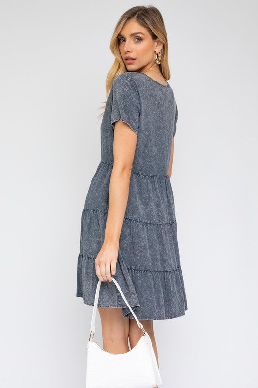 Washed Baby Doll Mini Dress - Southern Obsession Co. 
