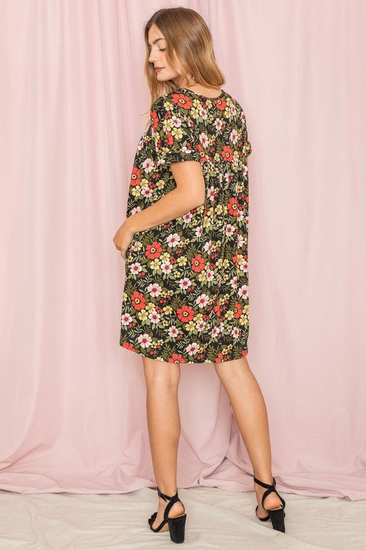 V-Neck Floral Baby Doll Dress - Southern Obsession Co. 