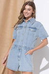 Washed Denim Overall Romper - Southern Obsession Co. 