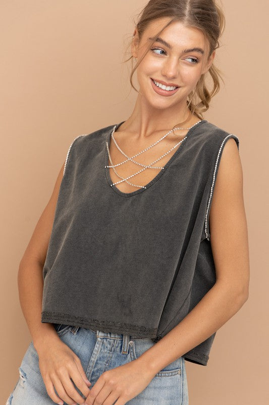 Mineral Washed Rhinestone Tank - Southern Obsession Co. 