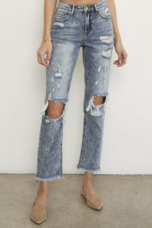  High Rise Ripped Frayed Hem Straight Jeans - Southern Obsession Co. 