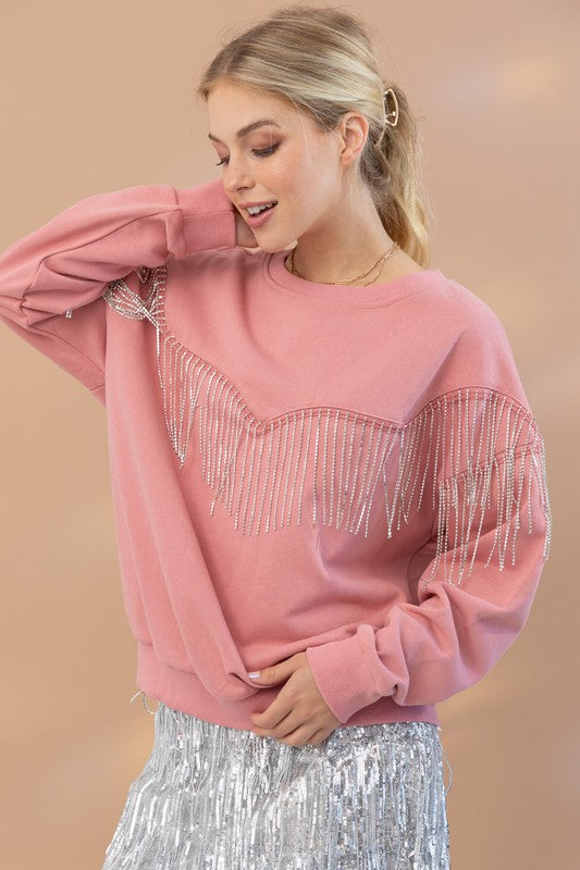 Rhinestone Fringe Pullover Top - Southern Obsession Co. 