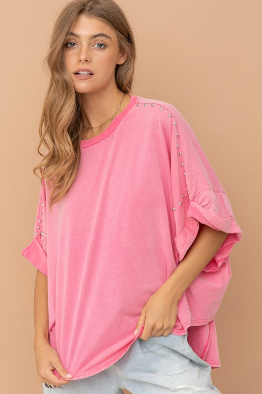 Studded Oversized High Low T Shirt - Southern Obsession Co. 