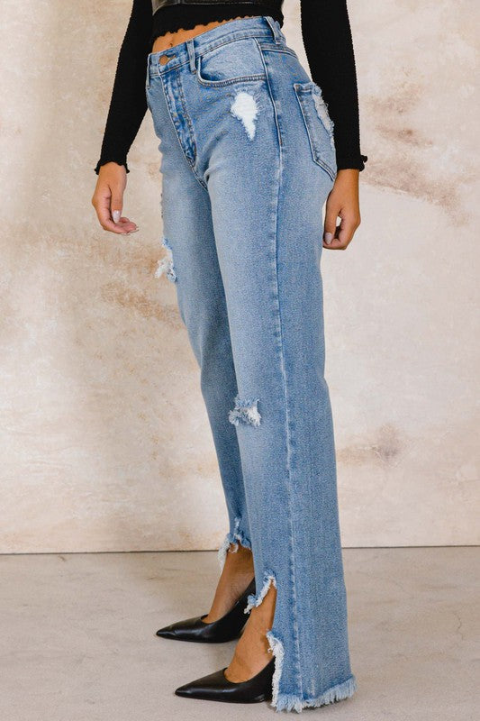 High Rise Distressed Wide Jeans - Southern Obsession Co. 