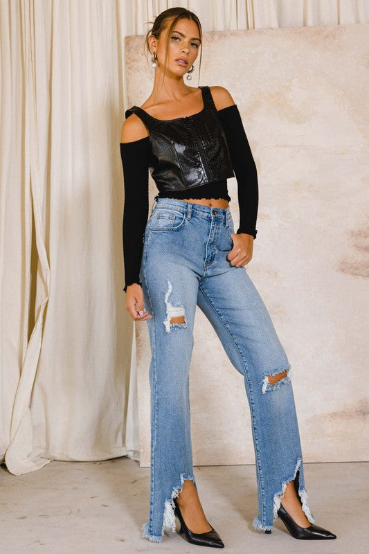 High Rise Distressed Wide Jeans - Southern Obsession Co. 