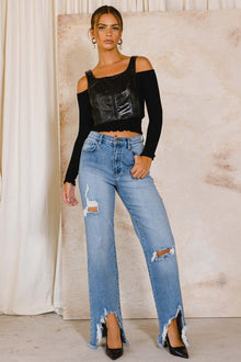  High Rise Distressed Wide Jeans - Southern Obsession Co. 