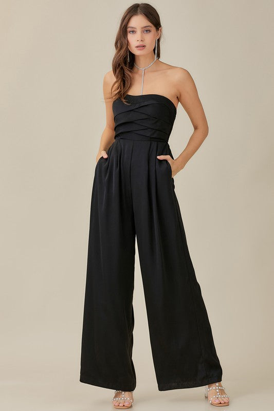 Overlapping Top Detailed Jumpsuit - Southern Obsession Co. 